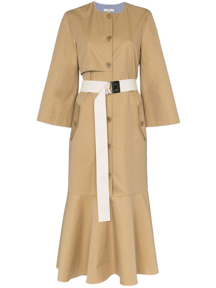 Tibi Belted Trench Coat Midi Dress - Neutrals