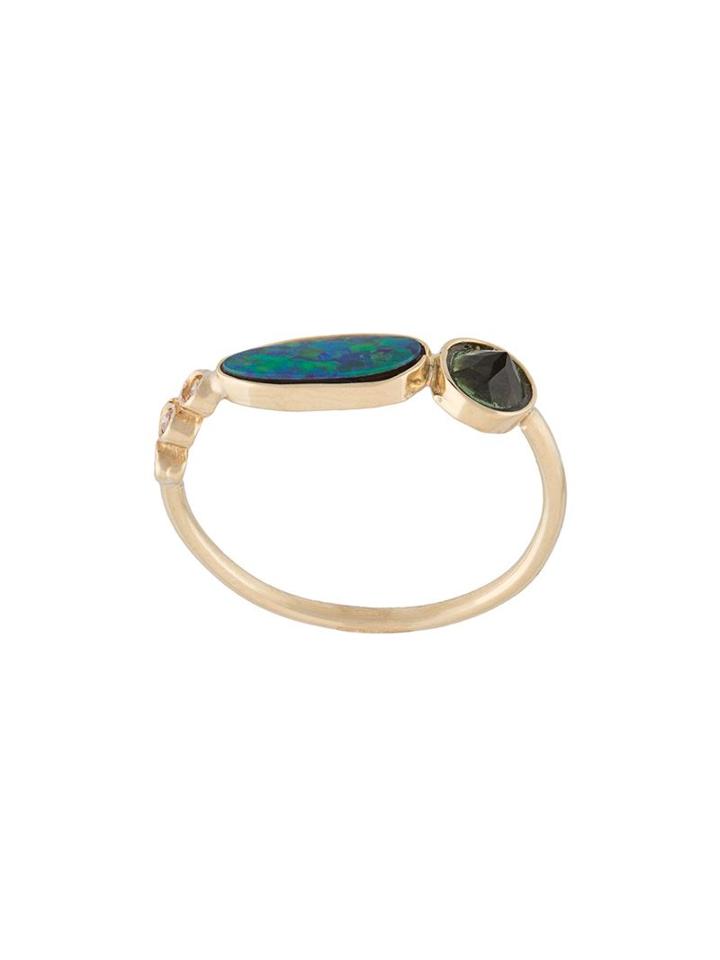 Jacquie Aiche 3 Diamond, Opal And Tourmaline Ring, Women's, Size: 7, Metallic, 14kt Gold/tourmaline/opal/diamond