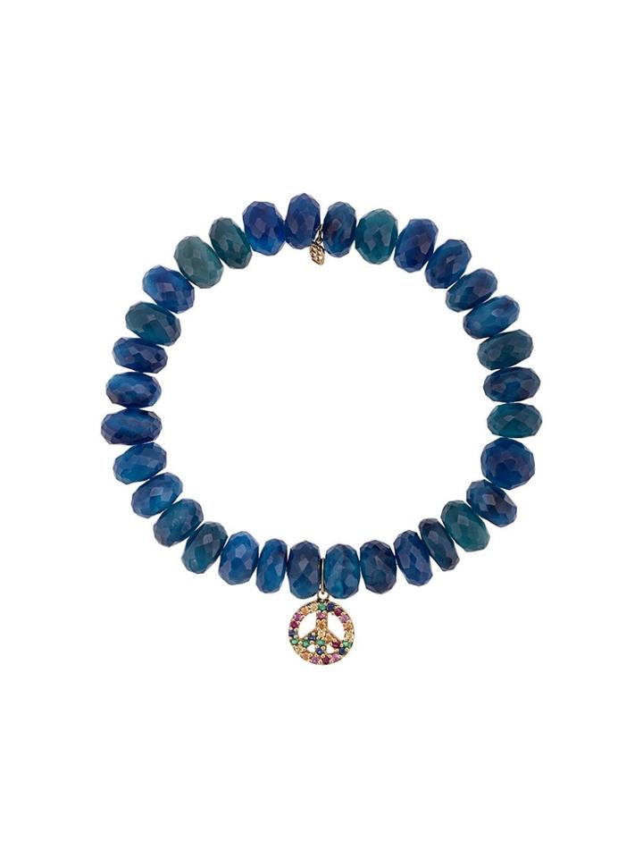 Sydney Evan Rainbow Peace Sign Charm Beaded Bracele - Blue