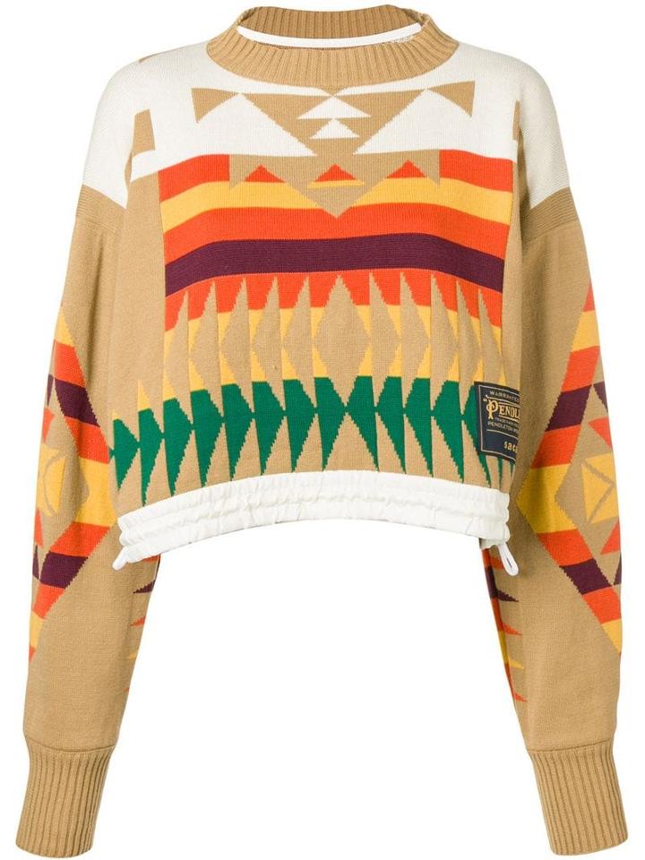 Sacai Tribal Print Cropped Sweatshirt - Neutrals