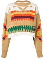 Sacai Tribal Print Cropped Sweatshirt - Neutrals