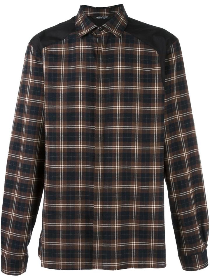 Neil Barrett Tartan Shirt, Men's, Size: 43, Brown, Cotton