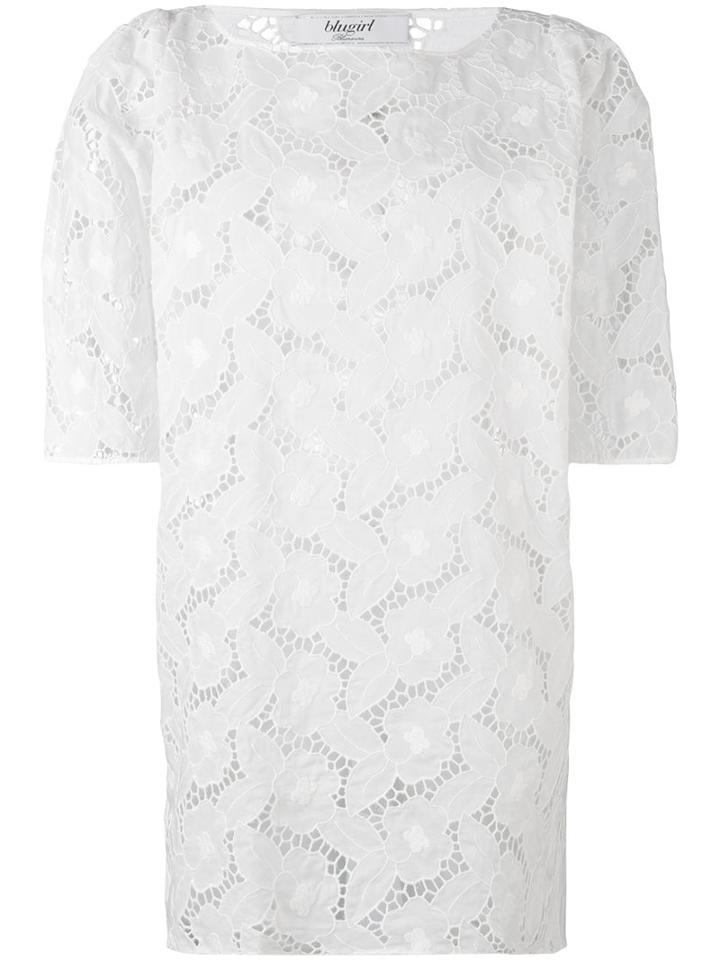 Blugirl - Lace-detail Top - Women - Cotton/polyester - 48, White, Cotton/polyester