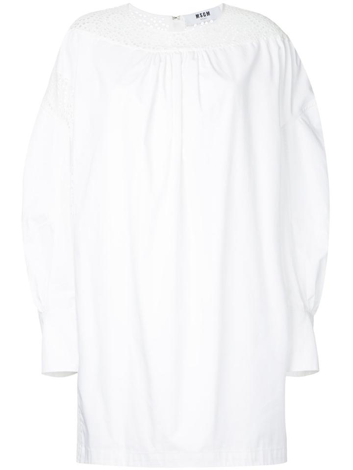 Msgm - Longsleeved Shift Dress - Women - Cotton - 44, White, Cotton