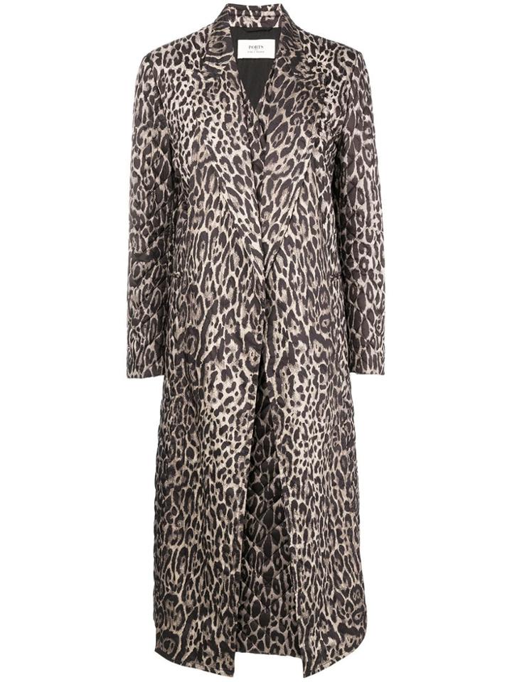 Ports 1961 Leopard Print Quilted Coat - Brown