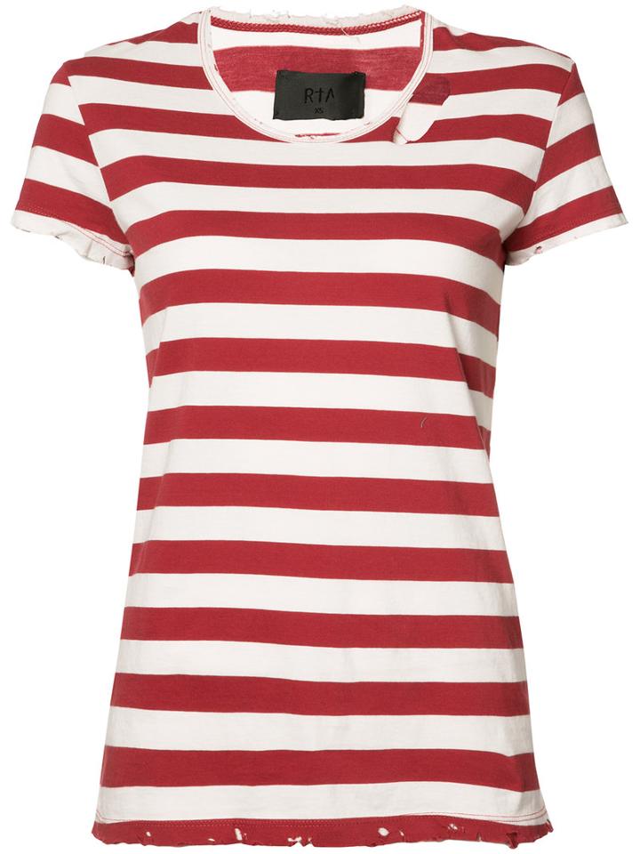 Rta Striped Distressed Detail T-shirt, Women's, Size: Medium, White, Cotton