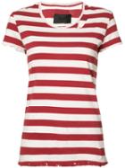 Rta Striped Distressed Detail T-shirt, Women's, Size: Medium, White, Cotton