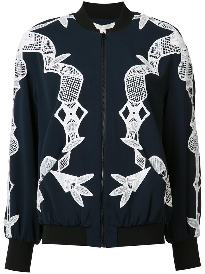 Jonathan Simkhai Lace Inserts Bomber Jacket, Women's, Size: Xs, Blue, Silk/polyester/spandex/elastane/viscose