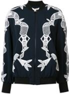 Jonathan Simkhai Lace Inserts Bomber Jacket, Women's, Size: Xs, Blue, Silk/polyester/spandex/elastane/viscose