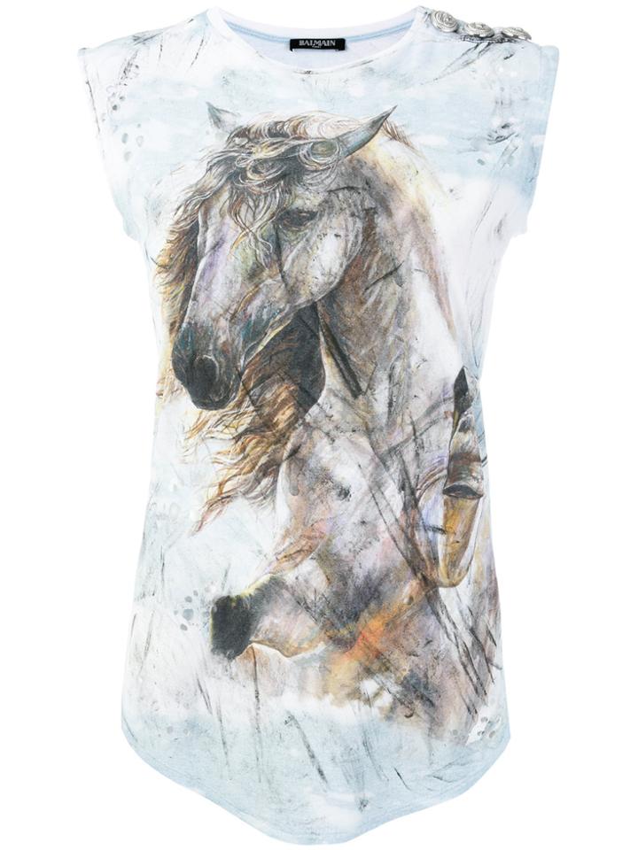 Balmain Horse Printed T-shirt - Blue
