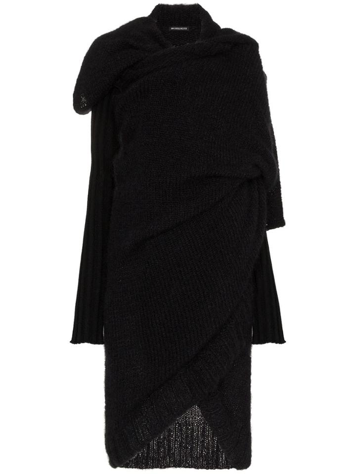 Ann Demeulemeester Long Wrap Knit Wool And Mohair Cardi - Black
