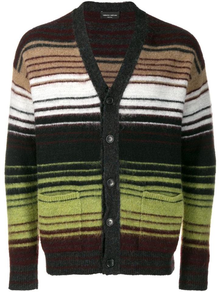 Roberto Collina Striped V-neck Cardigan - Brown