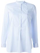 Lardini Band Collar Stripped Shirt, Women's, Size: 42, Blue, Cotton/polyamide/spandex/elastane