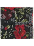 Alexander Mcqueen Floral Skull Print Scarf - Black