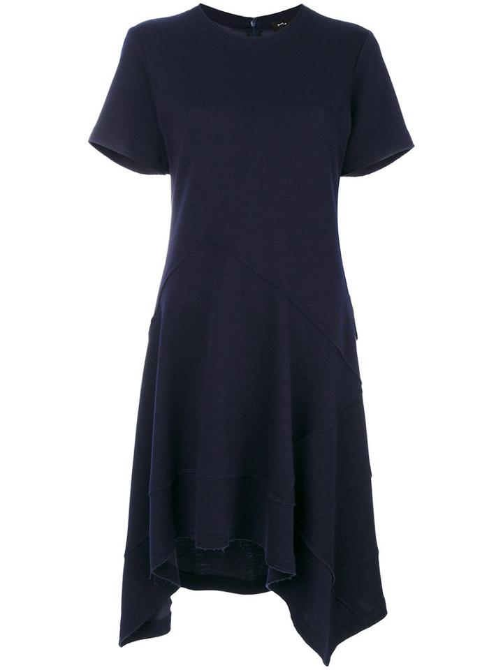 Proenza Schouler - Short-sleeved Asymmetrical Dress - Women - Cotton/nylon/wool - 4, Blue, Cotton/nylon/wool