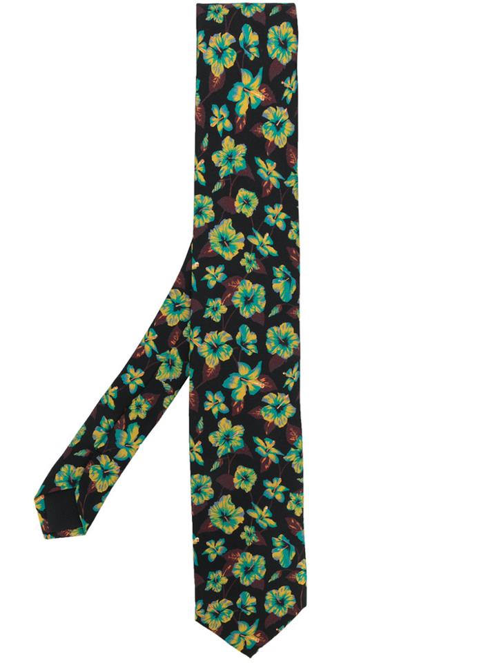 Prada Hibiscus Print Tie - Black