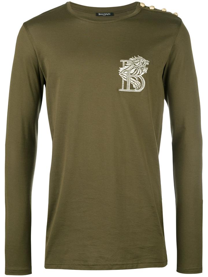 Balmain Embroidered Lion Top, Men's, Size: Xs, Green, Cotton