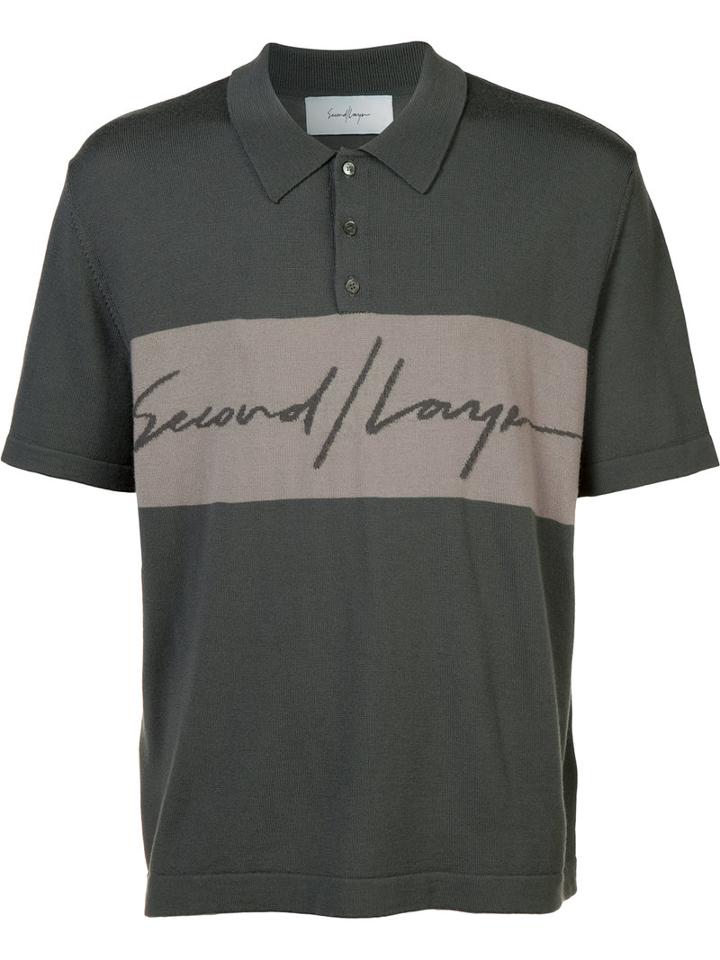 Second/layer Logo Print Polo Shirt, Men's, Size: Small, Grey, Merino