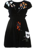 Fendi Mink Fur Branch Velvet Dress, Women's, Size: 42, Blue, Cotton/mink Fur