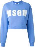 Msgm Cropped Logo Patch Sweatshirt, Women's, Size: S, Blue, Cotton