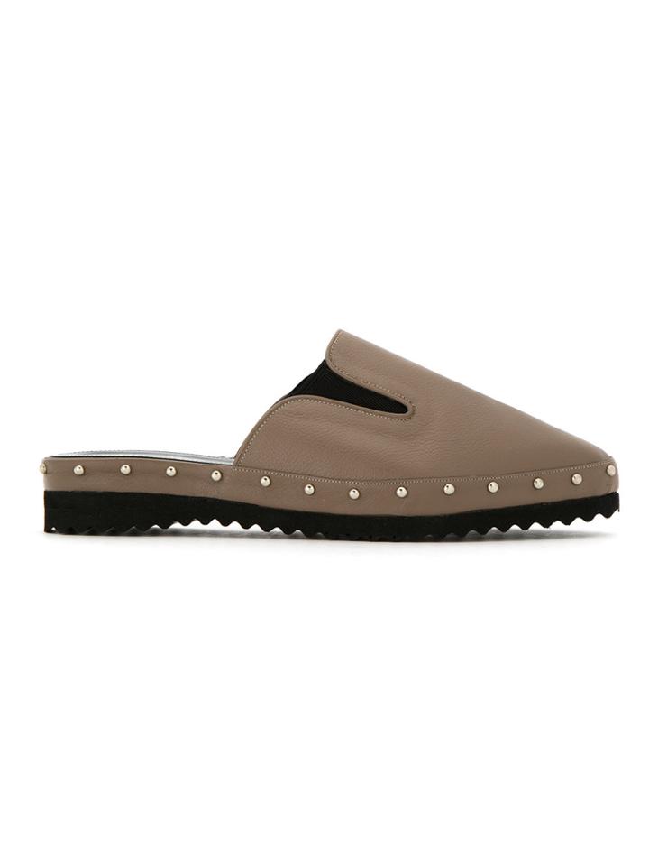 Mara Mac Leather Studded Mules - Grey