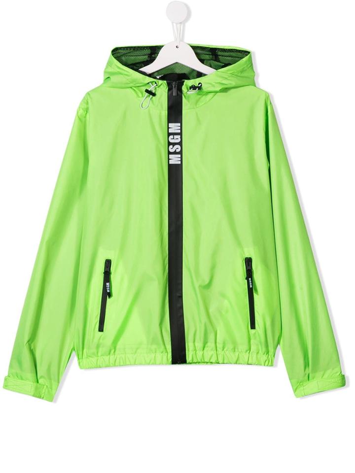 Msgm Kids Teen Hi-vis Hooded Jacket - Green