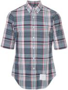Thom Browne Classic Short Sleeve Point Collar Button Down Shirt In