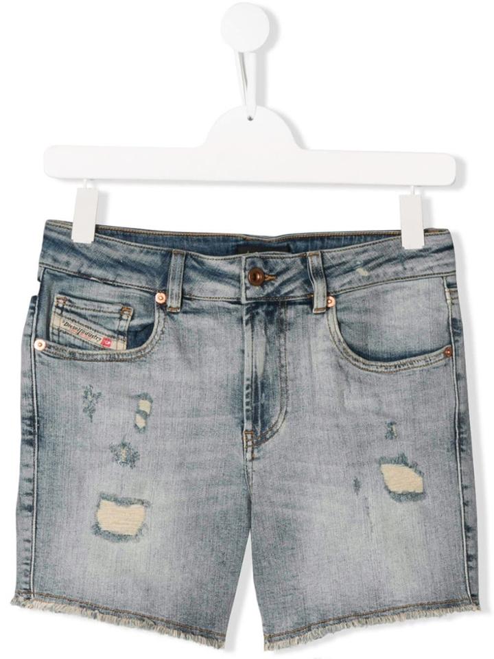 Diesel Kids Distressed Denim Shorts - Blue