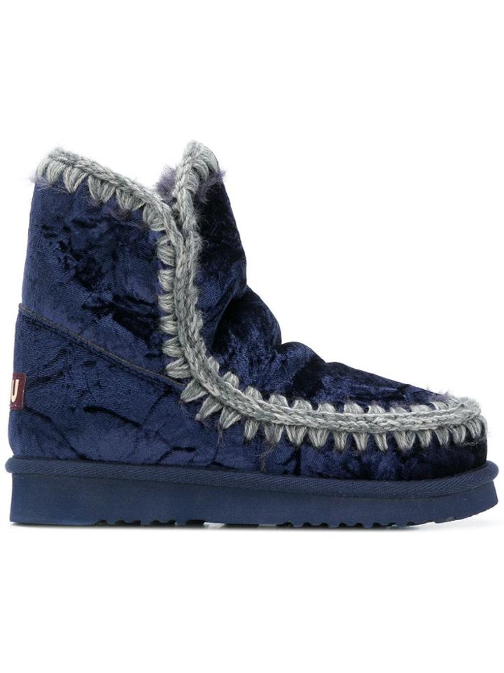 Mou Quilted Ankle Boots - Blue