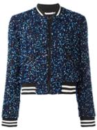 Alice+olivia Sequin Embroidery Cropped Bomber Jacket, Women's, Size: Small, Blue, Polyester/spandex/elastane/silk