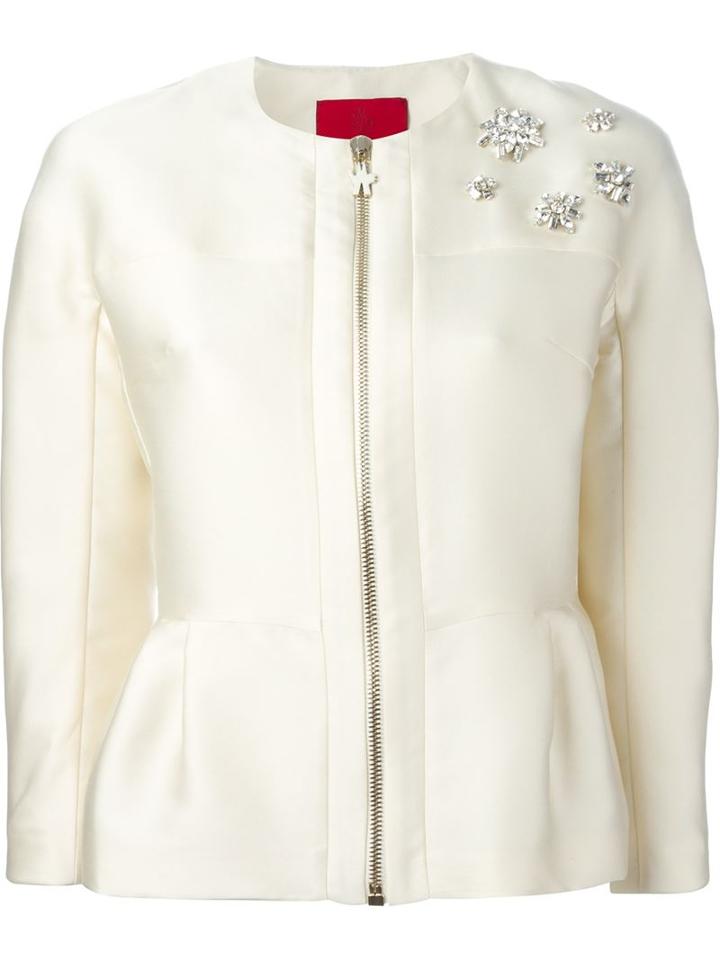 Moncler Gamme Rouge Ambre Cropped Jacket, Women's, Size: 1, Nude/neutrals, Polyester/silk