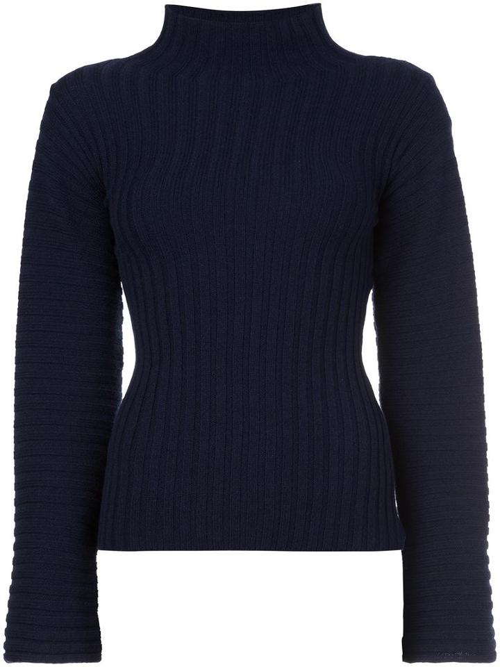 Derek Lam High Neck Ribbed Jumper, Women's, Size: Xs, Blue, Cashmere/merino