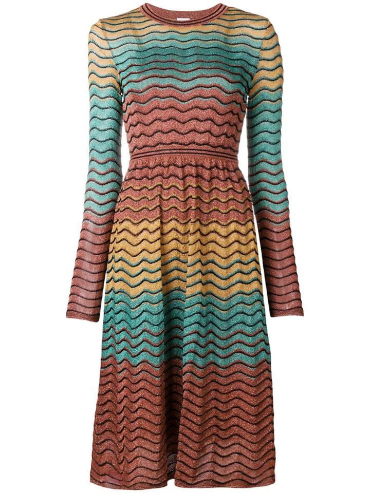 M Missoni Lamé Zig-zag Flared Dress - Brown