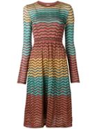 M Missoni Lamé Zig-zag Flared Dress - Brown