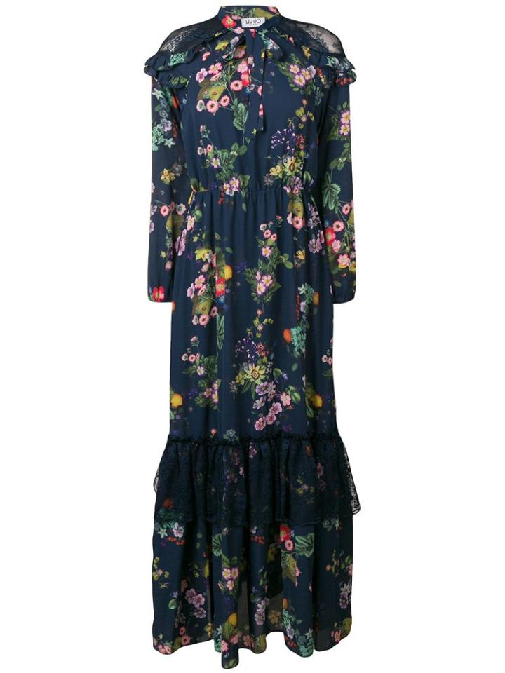 Liu Jo Floral Print Lace Trim Dress - Blue