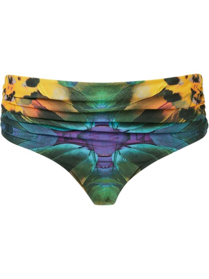 Blue Man Feather Print Bikini Bottom, Women's, Size: P, Green, Polyamide/spandex/elastane