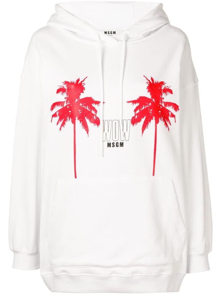 Msgm Wow Printed Hoodie - White