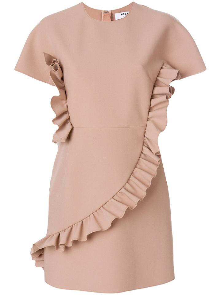 Msgm Ruffle Detail Fitted Dress - Nude & Neutrals
