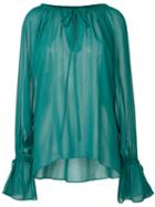 En Route - Sheer Peasant Blouse - Women - Cupro - One Size, Green, Cupro