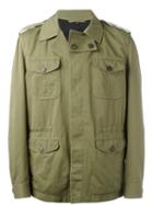 Roberto Cavalli Embroidered Tiki Tiger Field Jacket, Men's, Size: 54, Green, Cotton/linen/flax/polyester