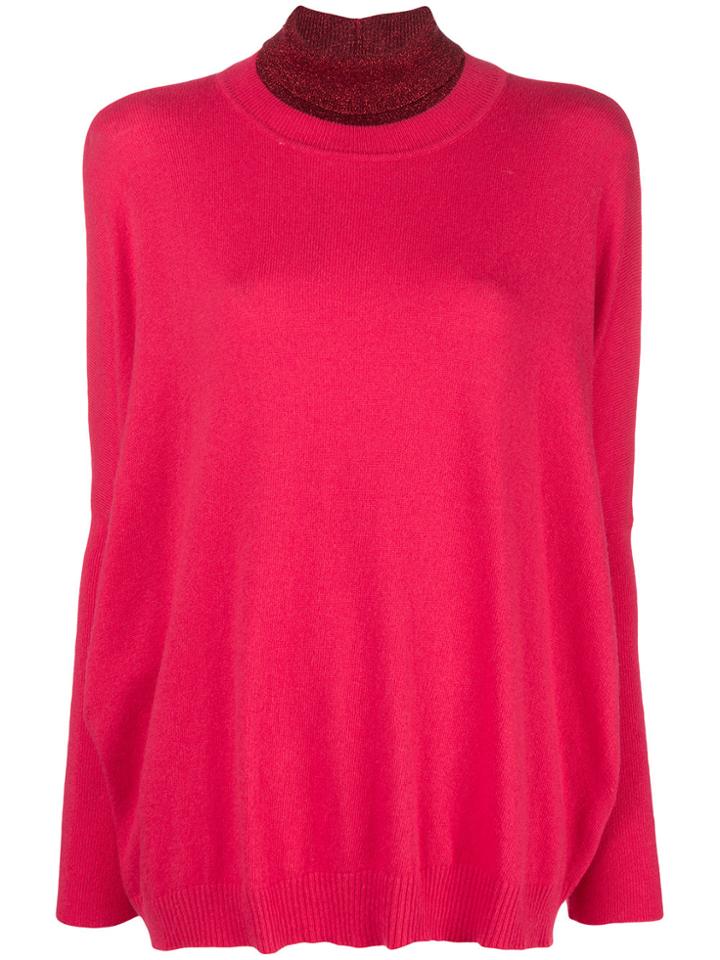 Phisique Du Role Lurex Collar Mock Neck Sweater - Red