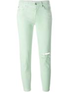 7 For All Mankind Stretch Fabric Distressed Skinny Jeans, Women's, Size: 24, Green, Cotton/lyocell/spandex/elastane