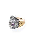 Gucci Diamond And Ruby Tiger Head Ring - Metallic