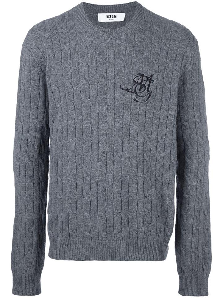 Msgm Cable Knit Jumper, Men's, Size: Xs, Grey, Polyamide/wool