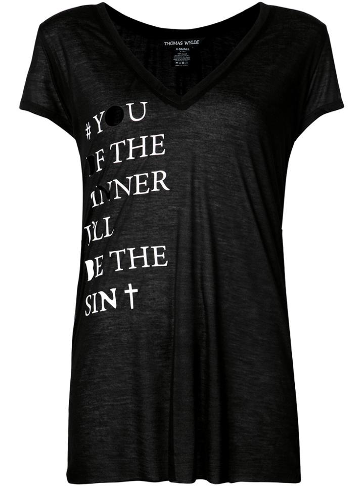 Thomas Wylde Quote Print V-neck T-shirt - Black