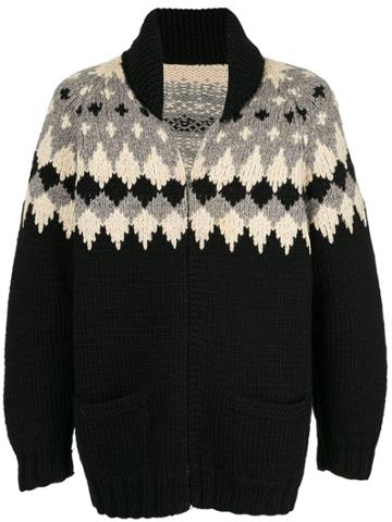 Fake Alpha Vintage Intarsia Knit Cardigan - Black