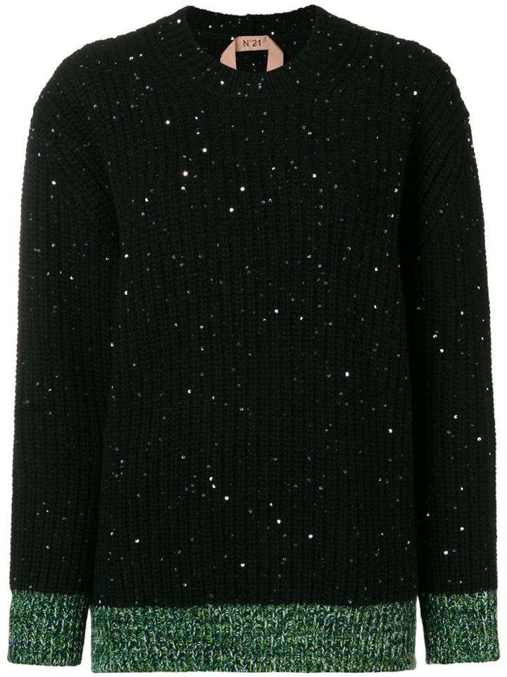 No21 Glitter Detail Ribbed Sweater - Black