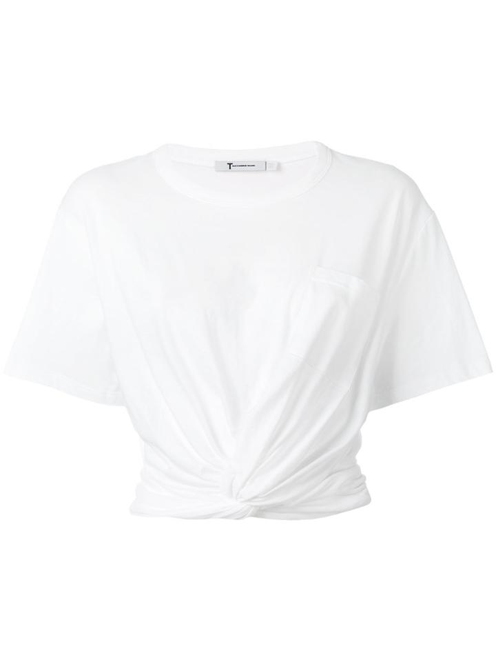 T By Alexander Wang Knot Hem Cropped T-shirt, Women's, Size: Medium, White, Cotton