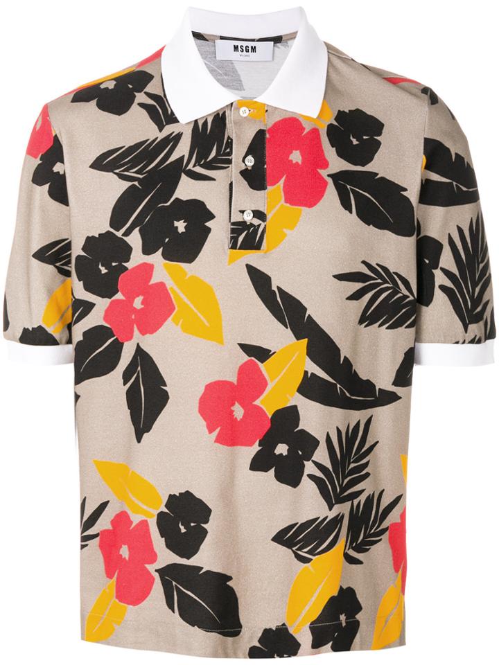 Msgm Tropical Print Polo Shirt - Brown