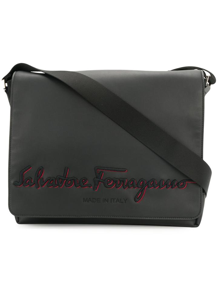 Salvatore Ferragamo Embroidered Messenger Bag - Black